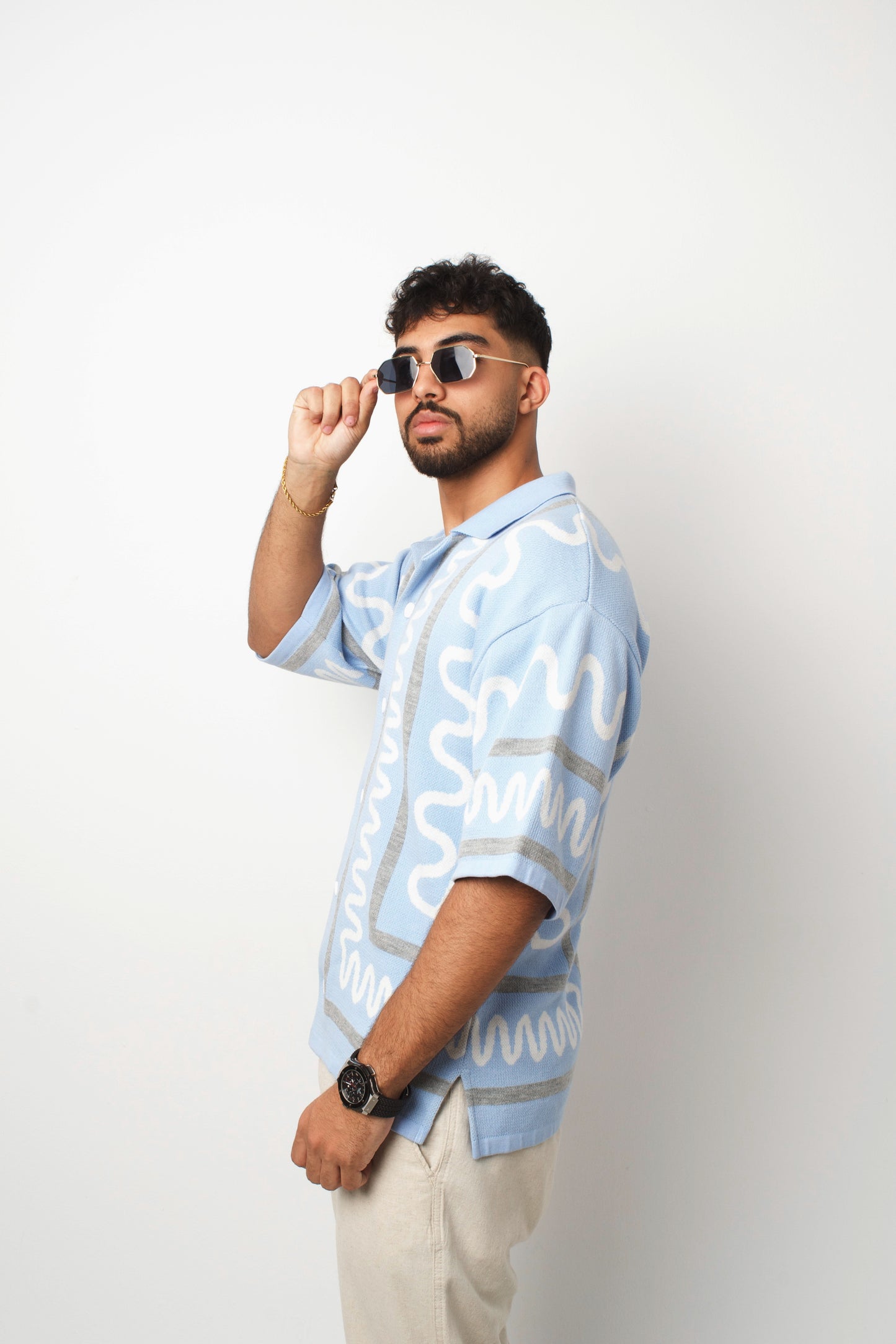 The Knitted Maze Shirt-Sky Blue