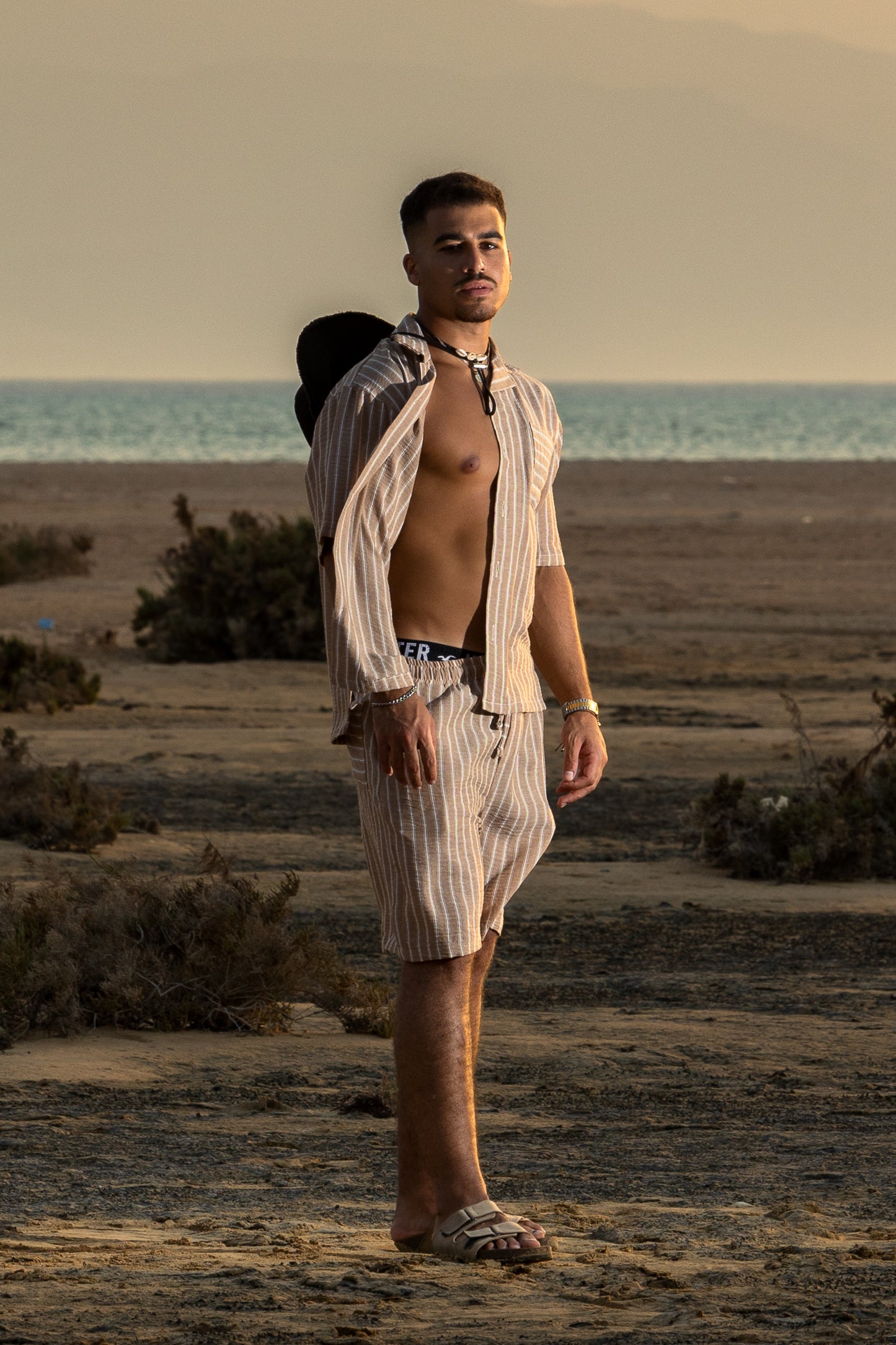Cedars & Sand – Striped Linen Shorts