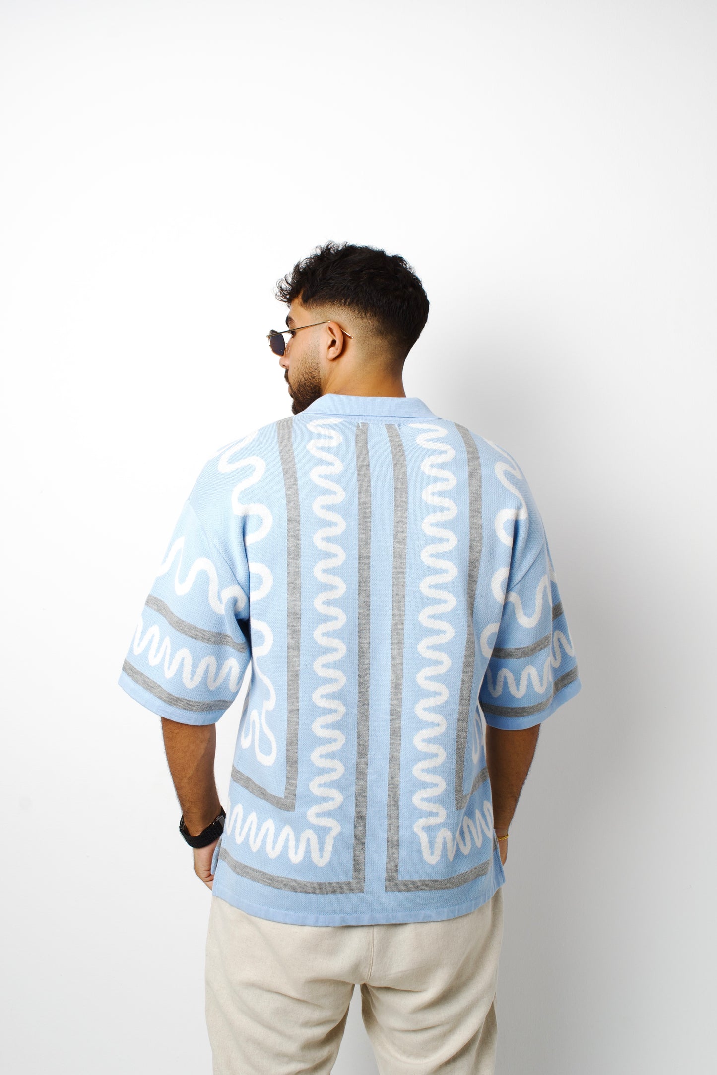 Jacquard Knit Shirt-Sky Blue