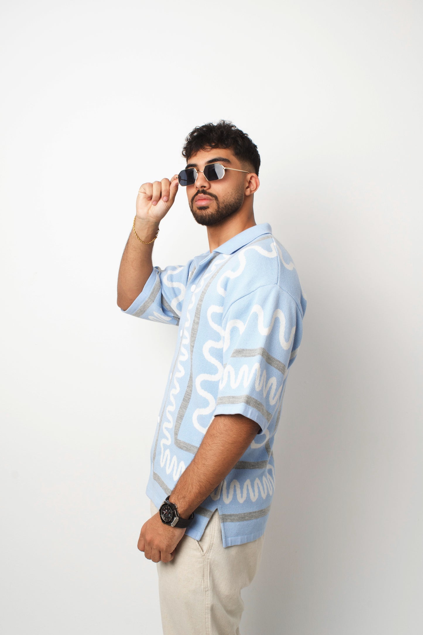 Jacquard Knit Shirt-Sky Blue