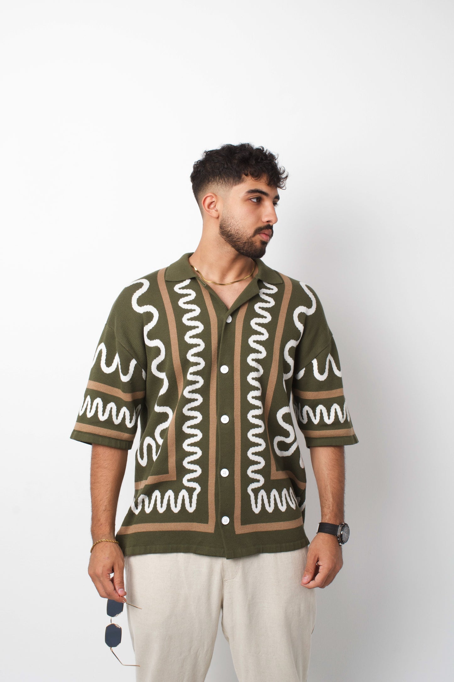 Jacquard Knit Shirt-Hunter Green