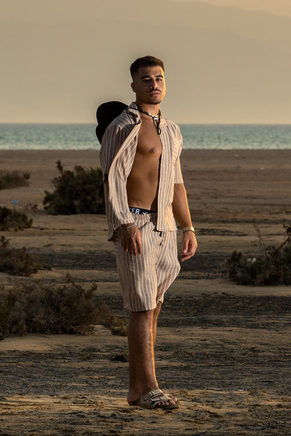 Cedars & Sand – Striped Linen Shorts